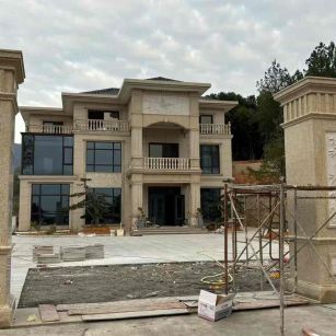 济宁 黄金麻花岗岩别墅雕花外墙干挂配上门口雕花罗马柱