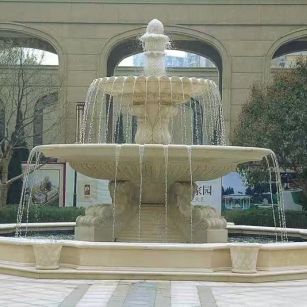 济宁 黄金麻花岗岩异型加工——户外庭院石雕流水喷泉