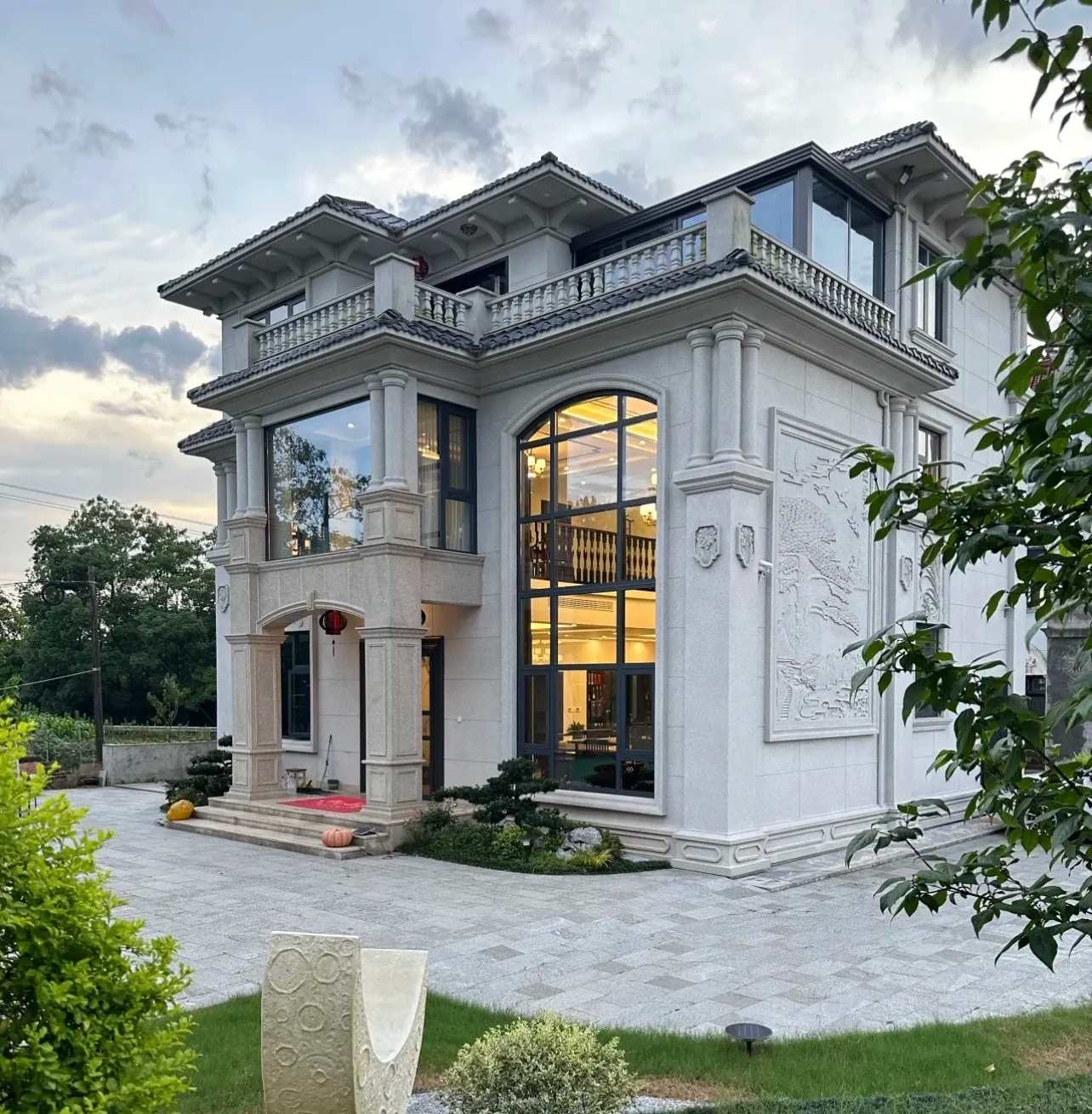 济宁 白麻花岗岩私人别墅干挂石材豪华定制