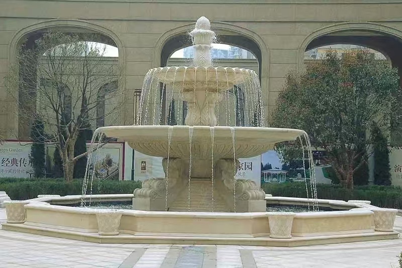 济宁 黄金麻花岗岩异型加工——户外庭院石雕流水喷泉