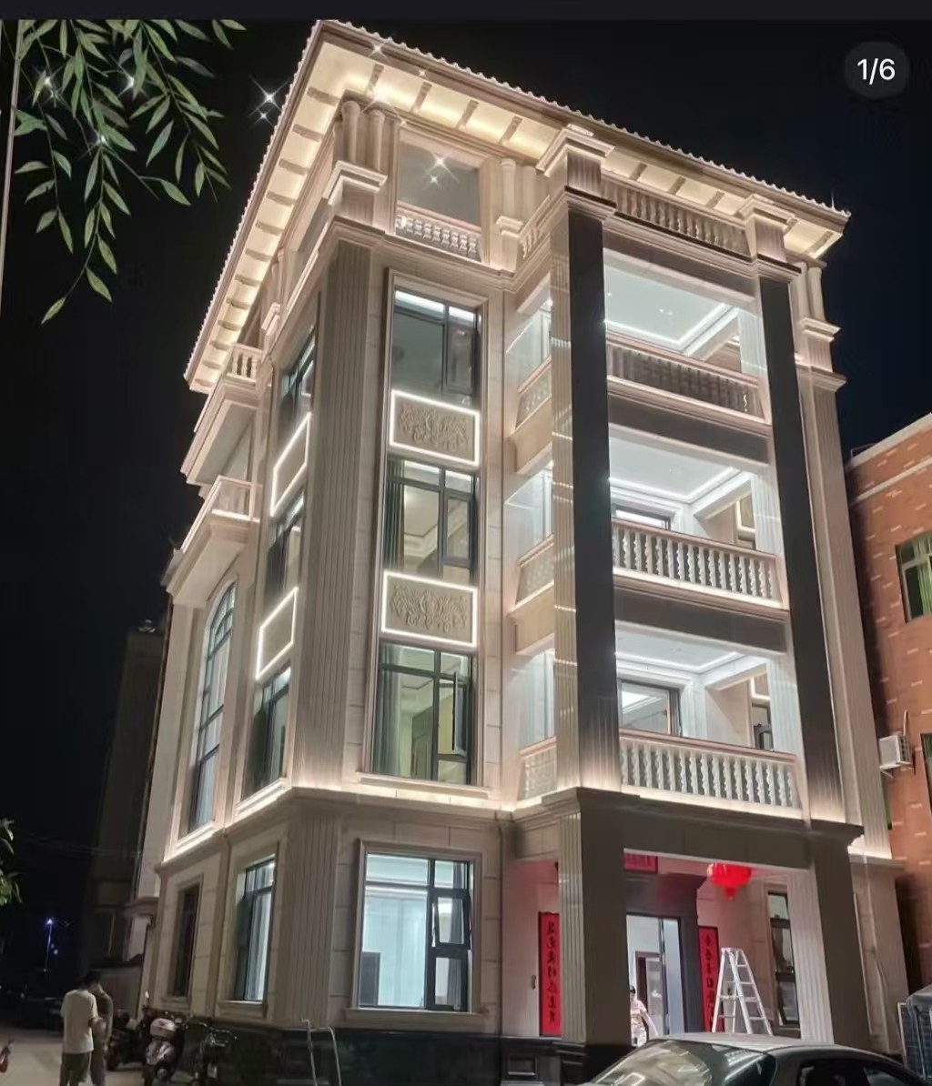 济宁 芝麻白花岗岩别墅外墙夜间效果