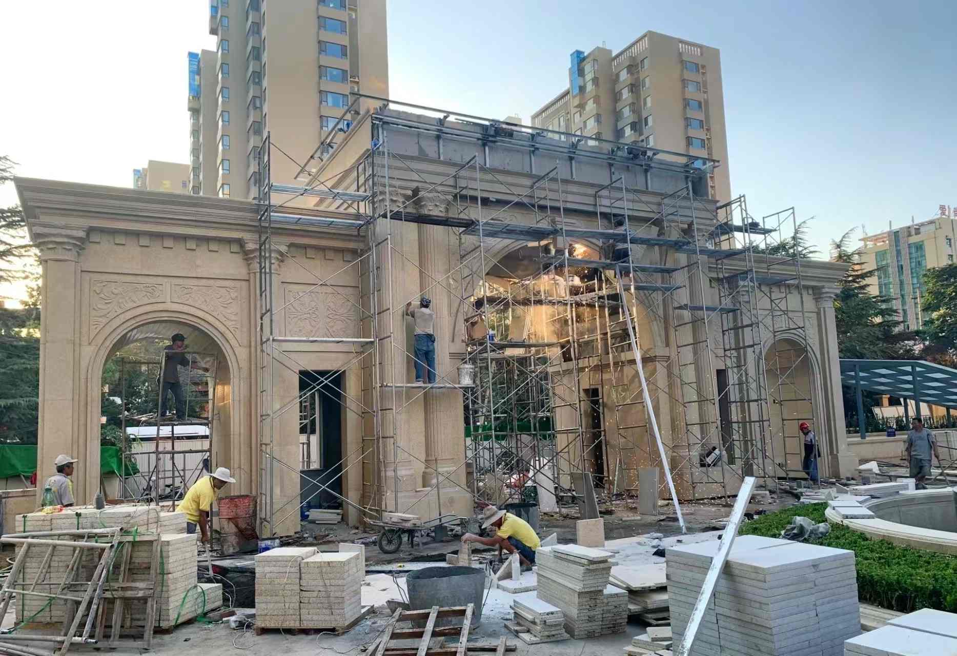 济宁 黄金麻荔枝面花岗岩小区门楼外墙干挂